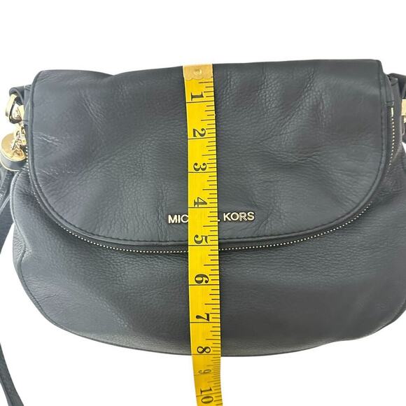 Michael Kors Bedford Flap Tassel Black Pebbled Leather Shoulder Bag Purse - Picture 11 of 16